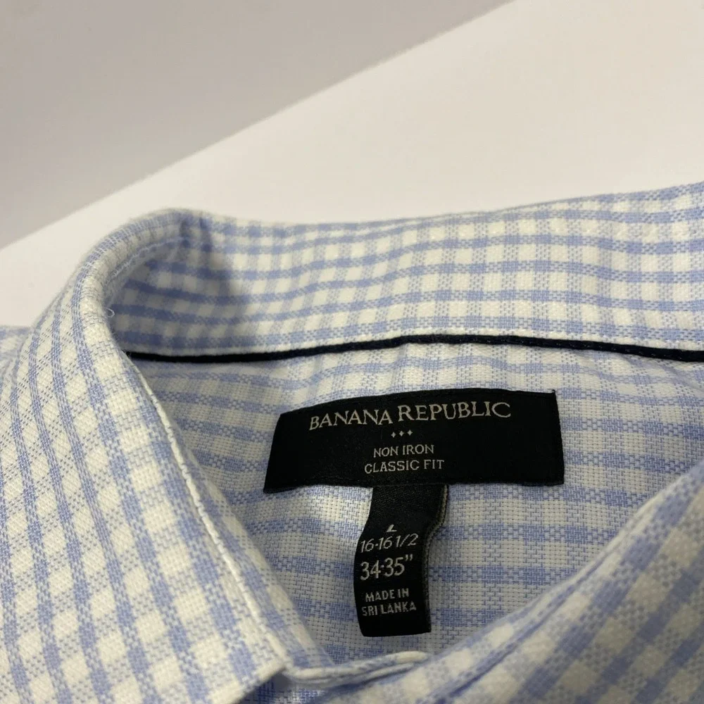 Banana Republic Men's Long Sleeve Classic Fit No Iron Large 16-16 1/2 Blue Check